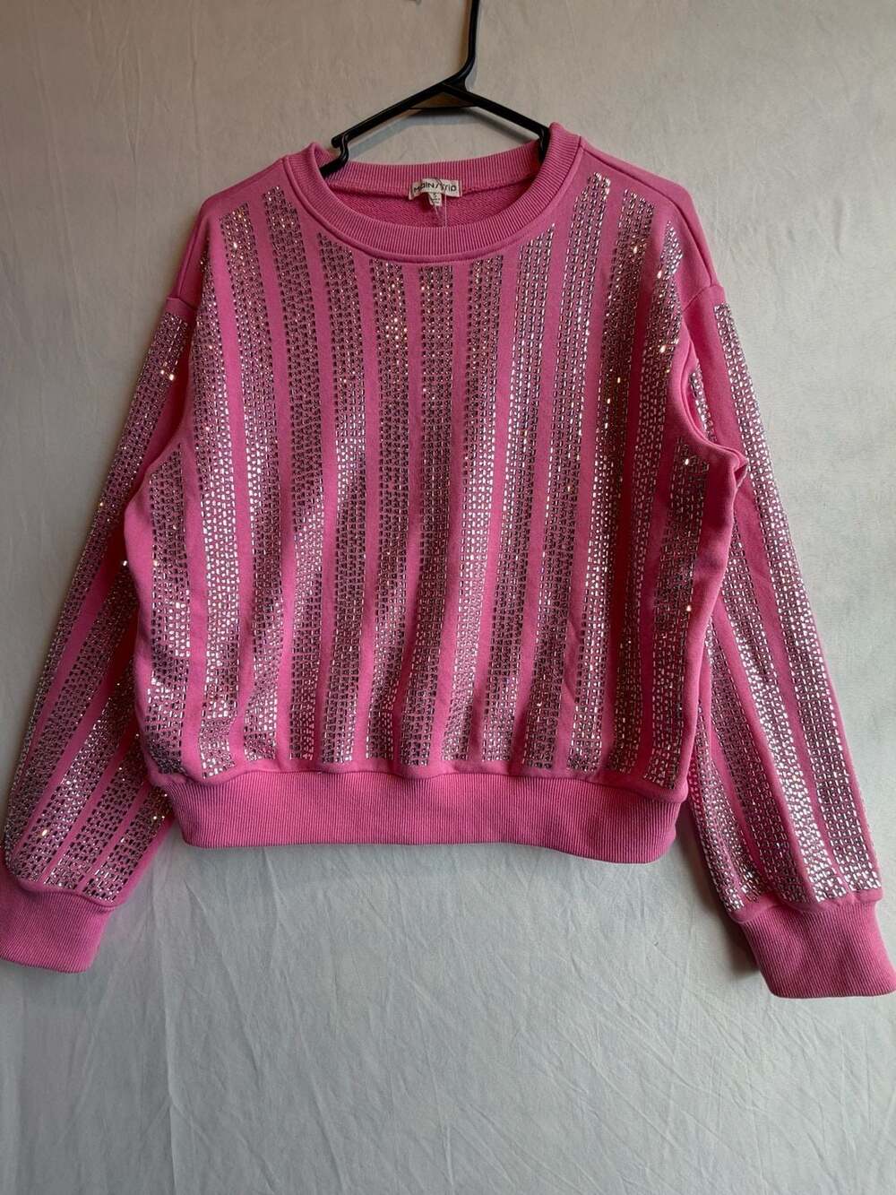 MainStrip Women's Pink Crewneck Pullover Sweatshirt with Rhinestone details